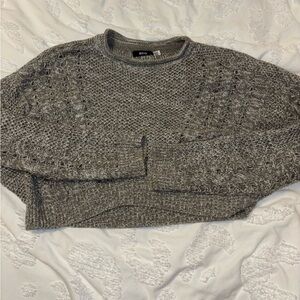 BDG Gray Textured Knit Cropped Crewneck Sweater